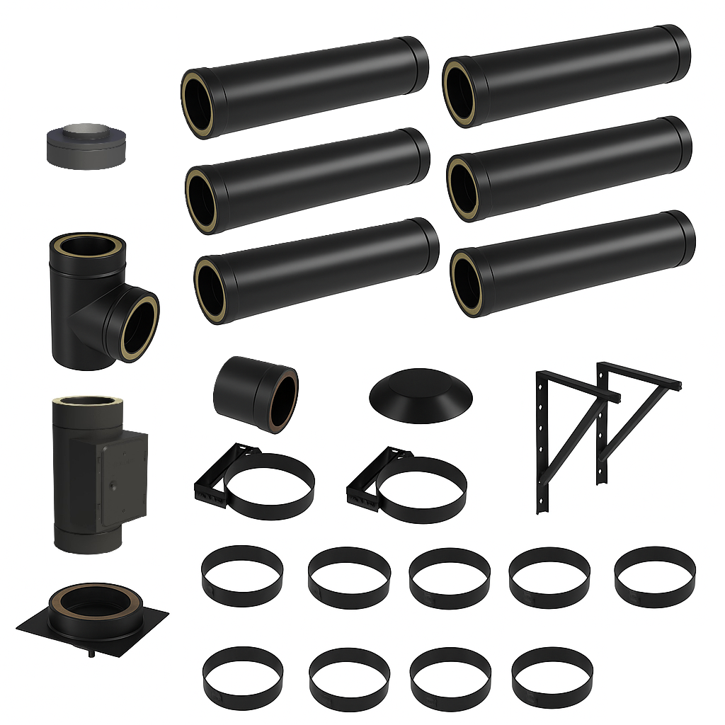 DW BLACK V2A Bausatz Doppelwandig Ø180 Höhe 7,2 m DW mit Mündungsabschluss - Jeremias DW-Black