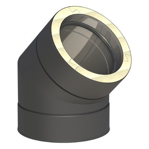 Edelstahlschornstein Doppelwandig Bogen 45° starr Schwarz Ø130 mm - V2A - Jeremias DW-Black