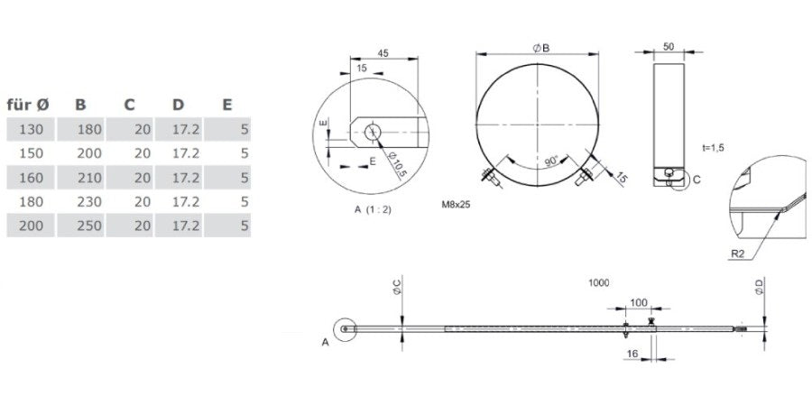 Edelstahlschornstein 2-Punktabspannung mit Rundrohr Ø180 mm - Länge: 2m - V2A - DW-ECO 2.0 Jeremias