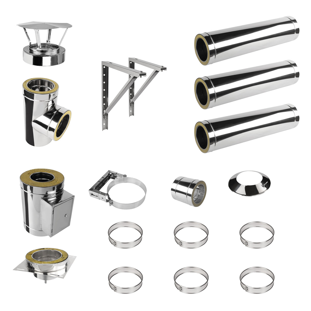 Edelstahlschornstein V2A Bausatz Doppelwandig Ø130 Höhe 4,2 m mit Regenhaube - Jeremias DW-ECO 2.0