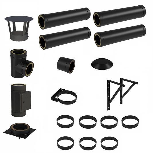 DW BLACK V2A Bausatz Doppelwandig Ø150 Höhe 5,2 m mit Regenhaube - Jeremias DW-Black