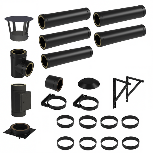 DW BLACK V2A Bausatz Doppelwandig Ø180 Höhe 6,2 m mit Regenhaube - Jeremias DW-Black