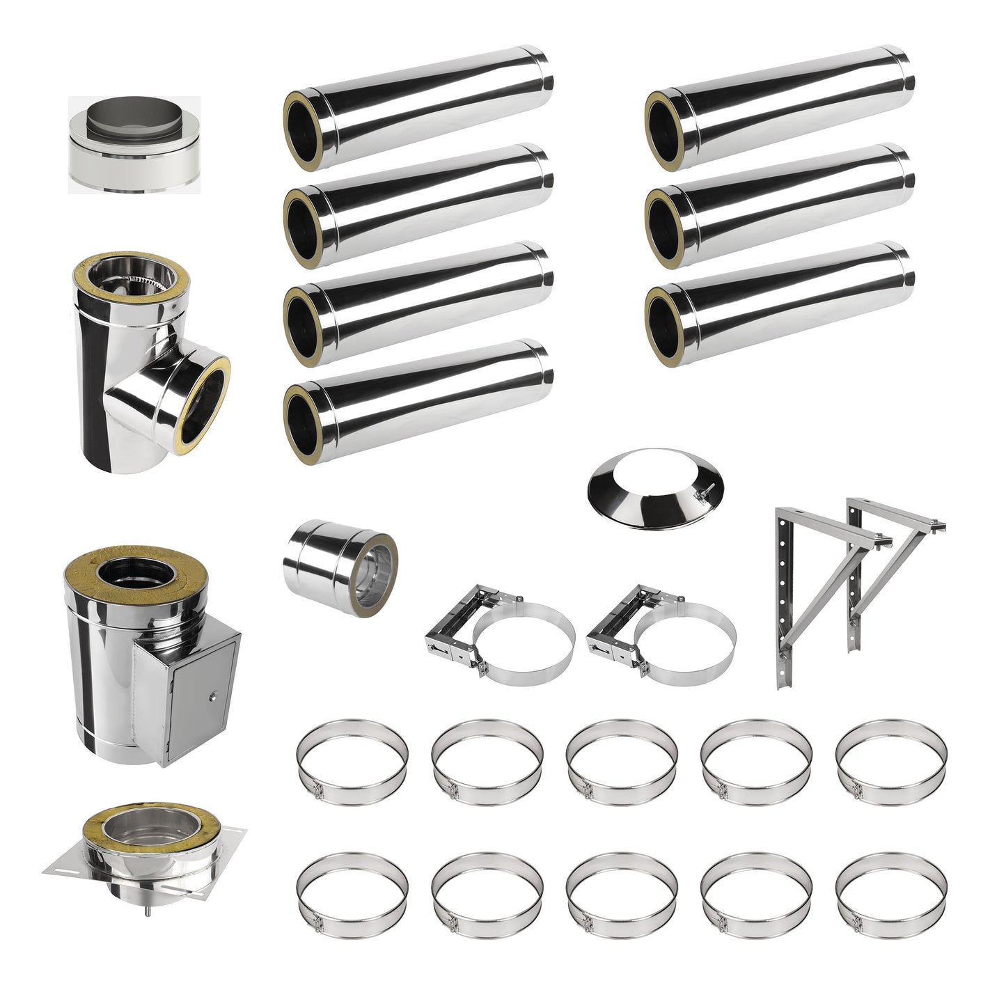 Edelstahlschornstein Bausätze Konfigurator Doppelwandig mit Mündungsabschluss - Ø130 mm , Ø150 mm , Ø180 mm - Deutscher Hersteller