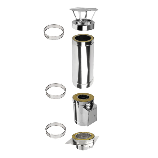 Kaminverlängerung mit Reinigungselement Höhe 1 m - Schornsteinverlängerung Doppelwandig DW Ø130 mm - Jeremias DW-ECO 2.0