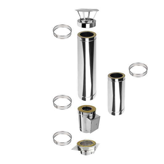 Kaminverlängerung mit Reinigungselement Höhe 2 m - Schornsteinverlängerung Doppelwandig DW Ø130 mm - Jeremias DW-ECO 2.0