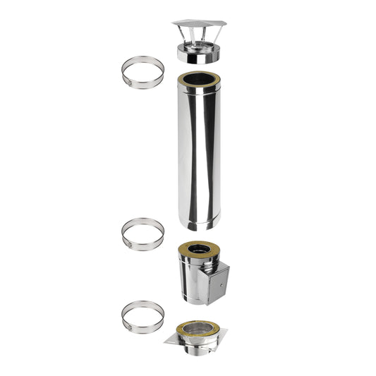 Kaminverlängerung mit Reinigungselement Höhe 1,5 m - Schornsteinverlängerung Doppelwandig DW Ø130 mm - Jeremias DW-ECO 2.0