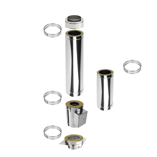 Kaminverlängerung mit Reinigungselement Höhe 2 m - Schornsteinverlängerung Doppelwandig DW Ø130 mm - Jeremias DW-ECO 2.0