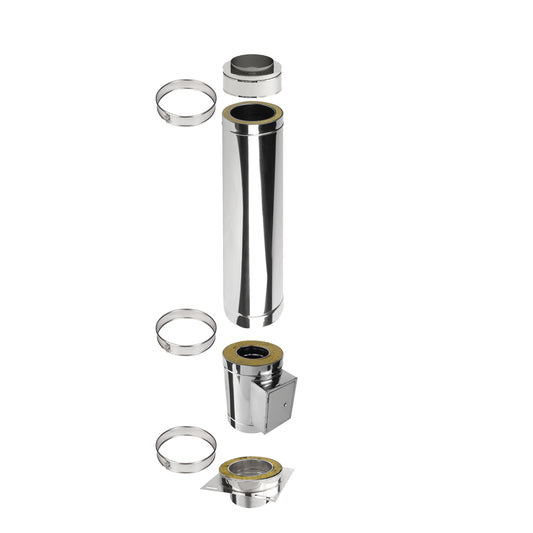 Kaminverlängerung mit Reinigungselement Höhe 1,5 m - Schornsteinverlängerung Doppelwandig DW Ø130 mm - Jeremias DW-ECO 2.0