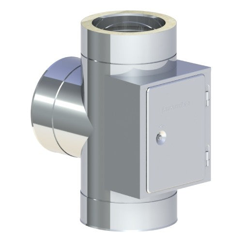 Edelstahlschornstein T-Stück 90° mit Reinigung gegenüberliegend Ø130 mm - V2A - DW-ECO 2.0 Jeremias