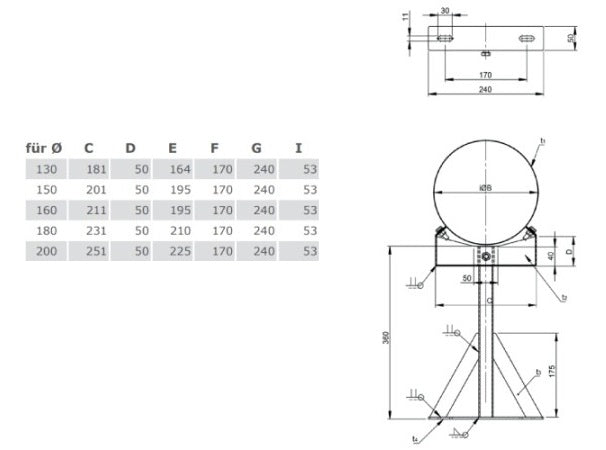 Edelstahlschornstein Wandhalter verstellbar 250 - 360 mm Ø150 mm - V2A - DW-ECO 2.0 Jeremias