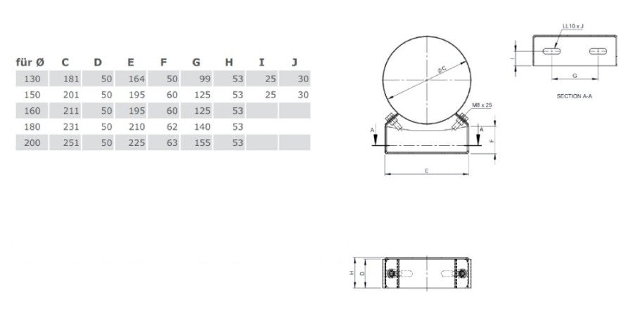 Edelstahlschornstein Wandhalter starr 50 mm Ø180 mm - V2A - DW-ECO 2.0 Jeremias