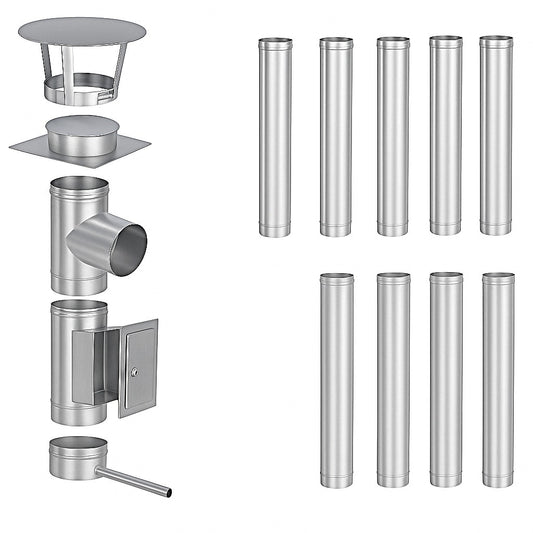 Edelstahlschornstein Bausatz Einwandig 10 m - Ø150 mm - 0,6 mm - V4A, V2A -  Sanierungsbausatz einwandig Abgasrohr Sanierung EW-FU Jeremias