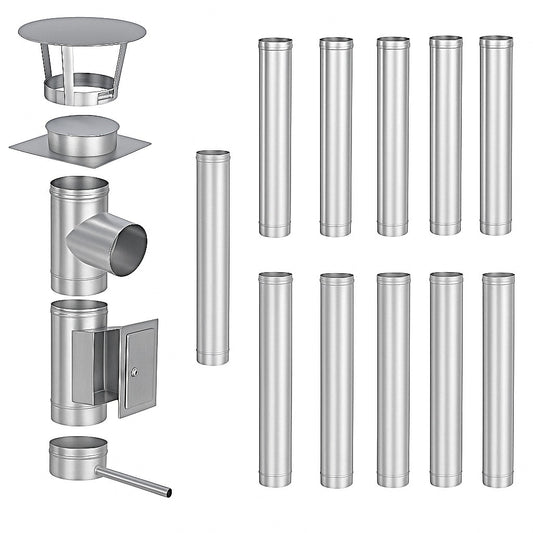 Edelstahlschornstein Bausatz Einwandig 12 m - Ø150 mm - 0,6 mm - V4A, V2A -  Sanierungsbausatz einwandig Abgasrohr Sanierung EW-FU Jeremias