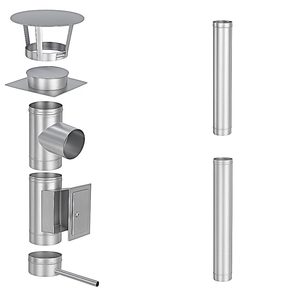 Edelstahlschornstein Bausatz Einwandig 3 m - Ø150 mm - 0,6 mm - V4A, V2A -  Sanierungsbausatz einwandig Abgasrohr Sanierung EW-FU Jeremias