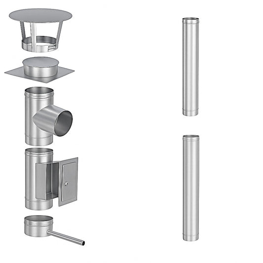 Edelstahlschornstein Bausatz Einwandig 3 m - Ø150 mm - 0,6 mm - V4A, V2A -  Sanierungsbausatz einwandig Abgasrohr Sanierung EW-FU Jeremias