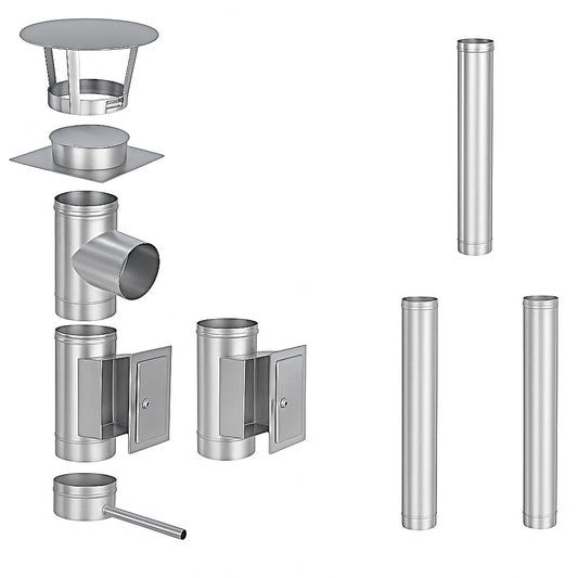 Edelstahlschornstein Bausatz Einwandig 4,4 m - Ø150 mm - 0,6 mm - V4A, V2A -  Sanierungsbausatz einwandig Abgasrohr Sanierung EW-FU Jeremias