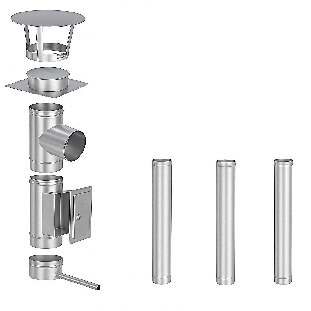 Edelstahlschornstein Bausatz Einwandig 4 m - Ø150 mm - 0,6 mm - V4A, V2A -  Sanierungsbausatz einwandig Abgasrohr Sanierung EW-FU Jeremias