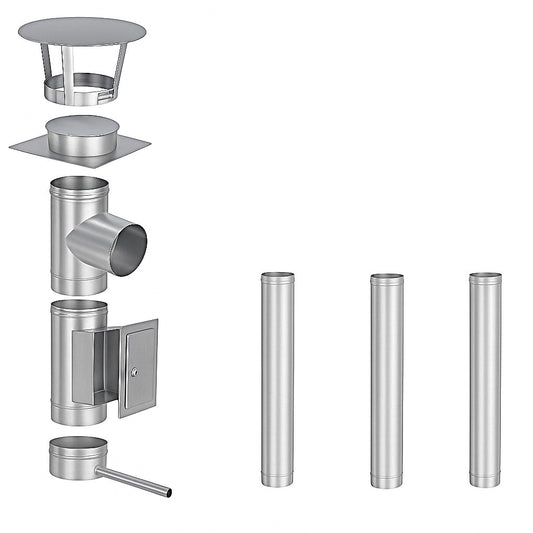 Edelstahlschornstein Bausatz Einwandig 4 m - Ø150 mm - 0,6 mm - V4A, V2A -  Sanierungsbausatz einwandig Abgasrohr Sanierung EW-FU Jeremias