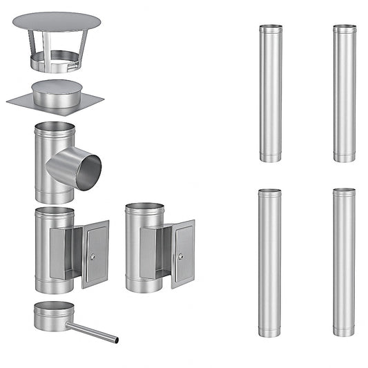 Edelstahlschornstein Bausatz Einwandig 5,4 m - Ø150 mm - 0,6 mm - V4A, V2A -  Sanierungsbausatz einwandig Abgasrohr Sanierung EW-FU Jeremias