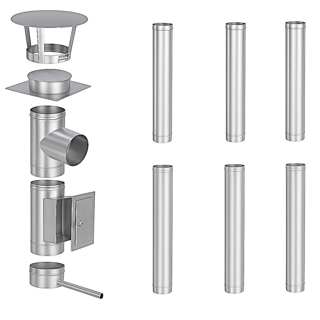 Edelstahlschornstein Bausatz Einwandig 7 m - Ø150 mm - 0,6 mm - V4A, V2A -  Sanierungsbausatz einwandig Abgasrohr Sanierung EW-FU Jeremias