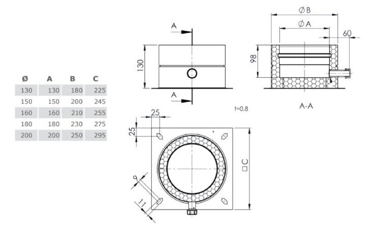 Edelstahlschornstein Grundplatte mit Kondensatablauf seitlich Ø180 mm - V2A - DW-ECO 2.0 Jeremias