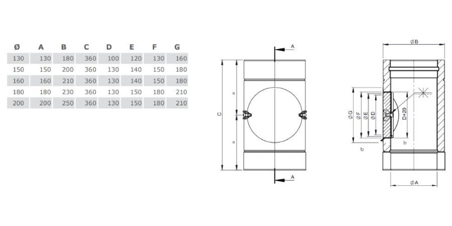 Edelstahlschornstein Längenelement mit Revision (nur für Verbindungsleitung) Ø180 mm - V2A - DW-ECO 2.0 Jeremias