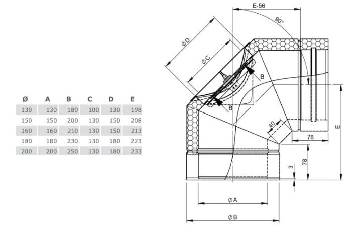 Edelstahlschornstein Reinigungswinkel 90° Ø180 mm - V2A - DW-ECO 2.0 Jeremias