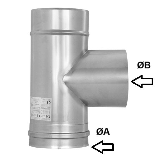 Edelstahl T-Anschluss / T-Stück 90° direkt Reduziert (WIG- geschweißt) - Ø200/150 mm - 0,6 mm - V4A, V2A - Abgasrohr Sanierung EW-FU Jeremias