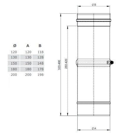 Edelstahl Teleskoprohr / Schiebeelement 320-460 mm lang - Ø130 mm - Abgasrohr Sanierung EW-FU Jeremias