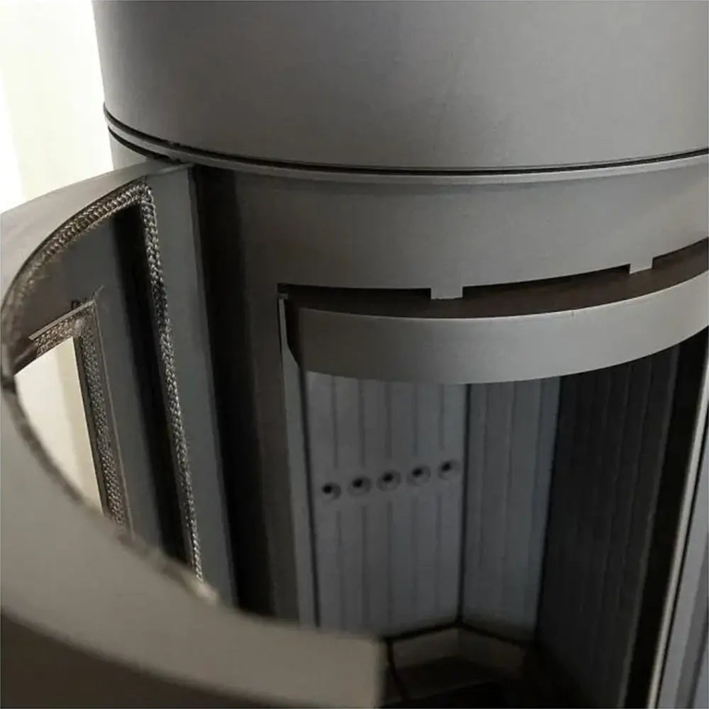 Kratki Kaminofen Antares mit gebogene Panoramascheibe Schwarz Links 10 kW Ø150 BImSchV Stufe 2 Holzofen