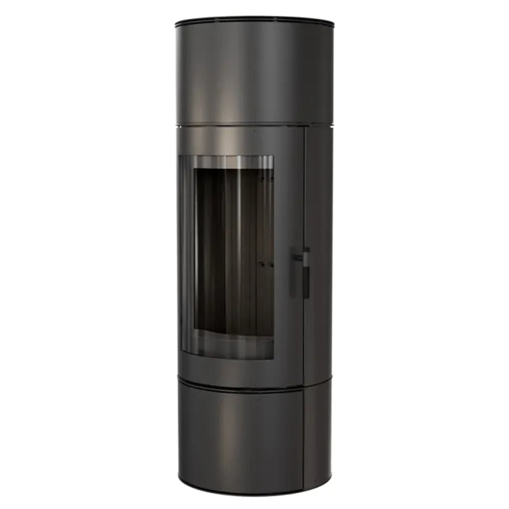 Kratki Kaminofen Antares mit gebogene Panoramascheibe Schwarz Links 10 kW Ø150 BImSchV Stufe 2 Holzofen