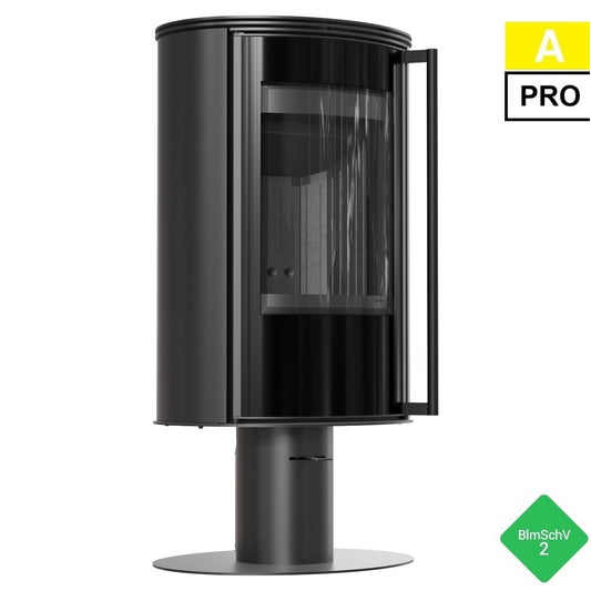 Kratki Kaminofen Erik mit Sockel PRO Schwarz Links 5,5 kW Ø150 BImSchV Stufe 2 Holzofen