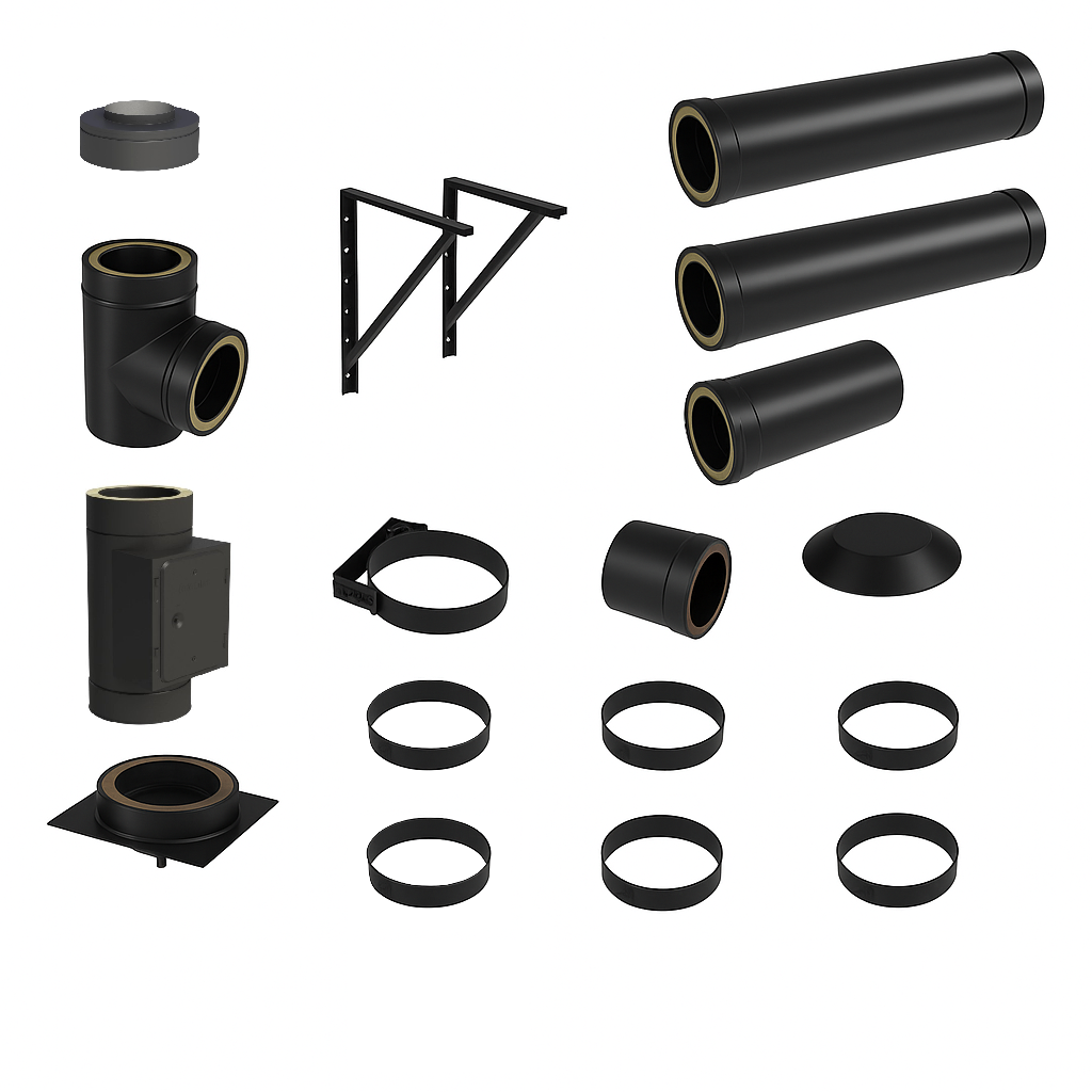 DW BLACK V2A Bausatz Edelstahl Schornstein Doppelwandig Ø130 Höhe 3,7 m - Jeremias DW-Black