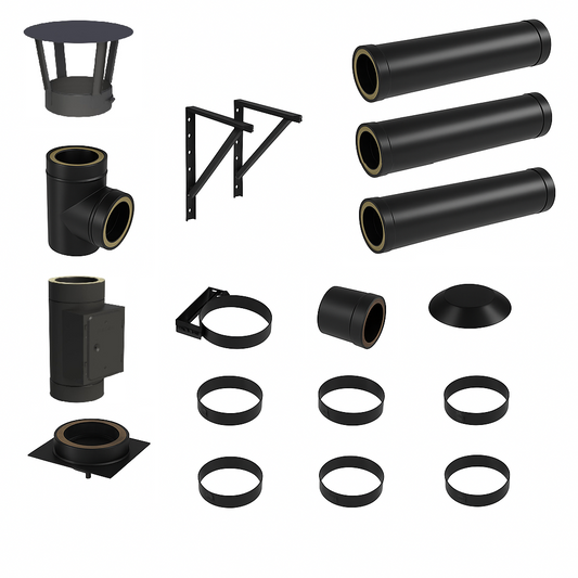 DW BLACK V2A Bausatz Doppelwandig Ø180 Höhe 4,2 m mit Regenhaube - Jeremias DW-Black