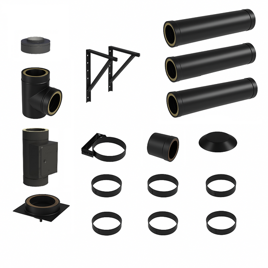 DW BLACK V2A Bausatz Doppelwandig Ø180 Höhe 4,2 m mit Mündungsabschluss - Jeremias DW-Black