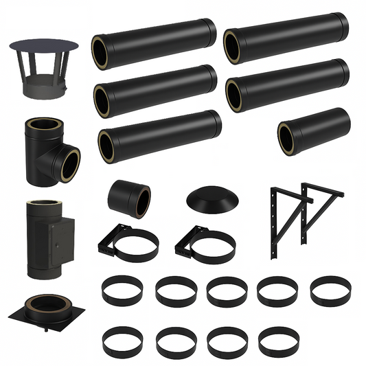 DW BLACK V2A Bausatz Doppelwandig Ø180 Höhe 6,7 m mit Regenhaube - Jeremias DW-Black
