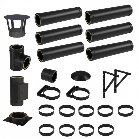 DW BLACK V2A Bausatz Doppelwandig Ø180 Höhe 7,2 m mit Regenhaube - Jeremias DW-Black