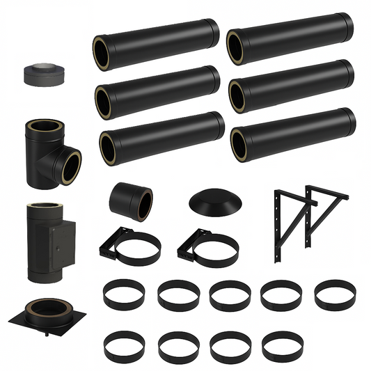 DW BLACK V2A Bausatz Doppelwandig Ø180 Höhe 7,2 m DW mit Mündungsabschluss - Jeremias DW-Black