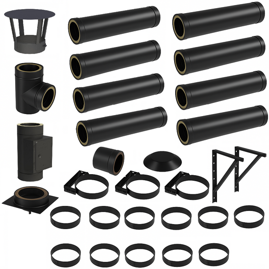 DW BLACK V2A Bausatz Doppelwandig Ø130 Höhe 9,2 m mit Regenhaube - Jeremias DW-Black