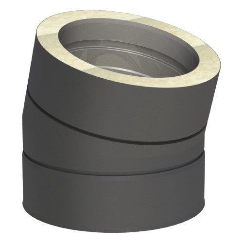 Edelstahlschornstein Doppelwandig Bogen 15° starr Schwarz Ø130 mm - V2A - Jeremias DW-Black