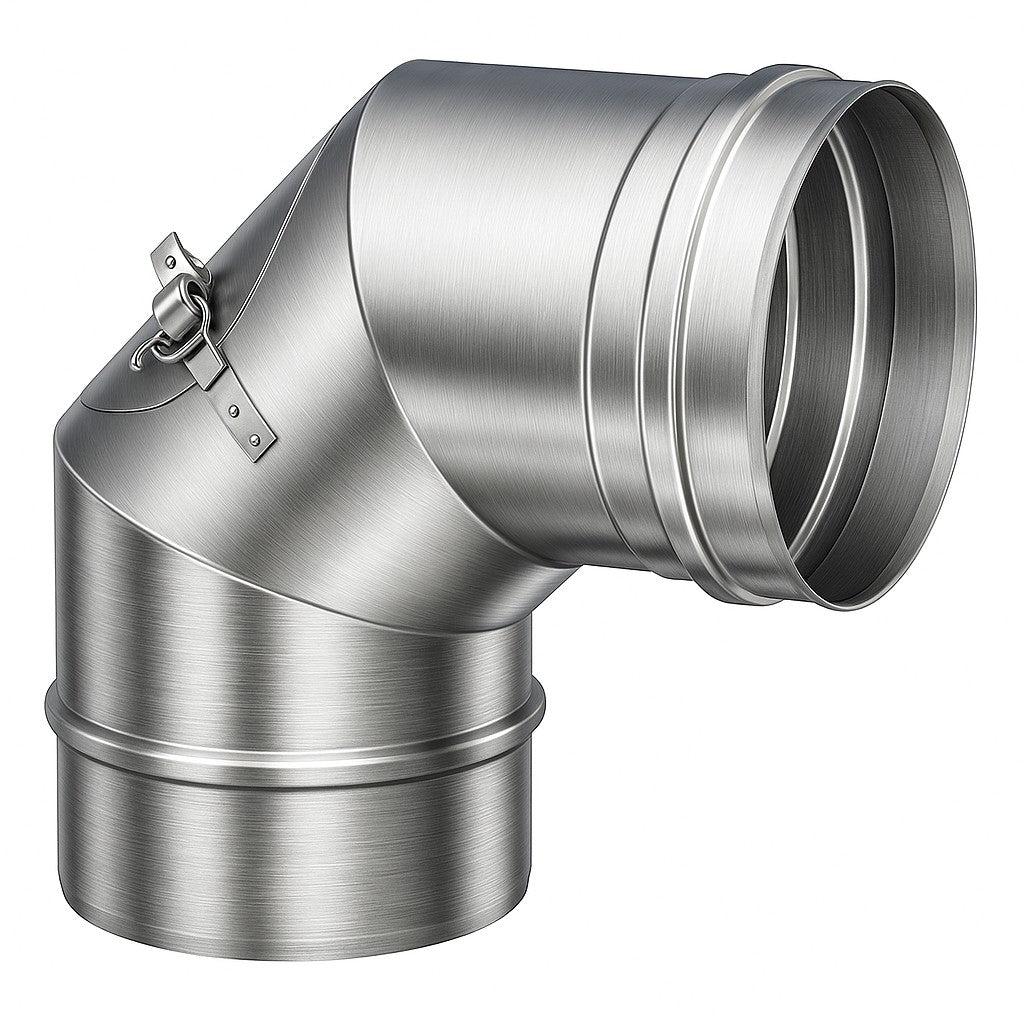 Edelstahl Bogen 90° starr mit Revision Ø130 mm - 0,6 mm - V4A, V2A - Abgasrohr Sanierung EW-FU Jeremias